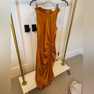 House of Harlow 1960 Asymmetrical Ruched Gold Dress